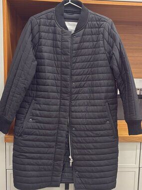 SELFHOOD Long Black Quilted Coat – Size XS (Extra Small)